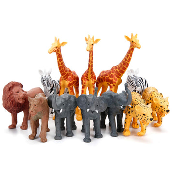 Jumbo Safari Animal Figurines, 12 Piece African Jungle Zoo Set, Realistic Elephant, Giraffe, Lion Toys For Toddlers, Kids Birthday