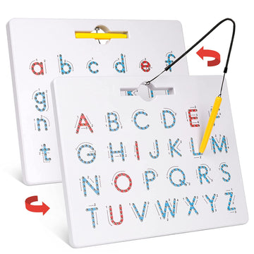 Gamenote Double Sided Magnetic Letter Board - 2 In 1 Alphabet Magnets Tracing Board For Toddlers Abc Letters Uppercase & Lowercase Practicing
