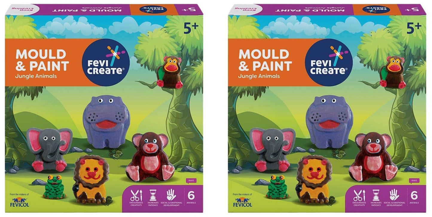 Fevicreate Diy Mould & Paint Jungle Animals Kit For Kids|Fun Art & Craft Kit Contains Animal Moulds, Plaster Of Paris, Fevicol M