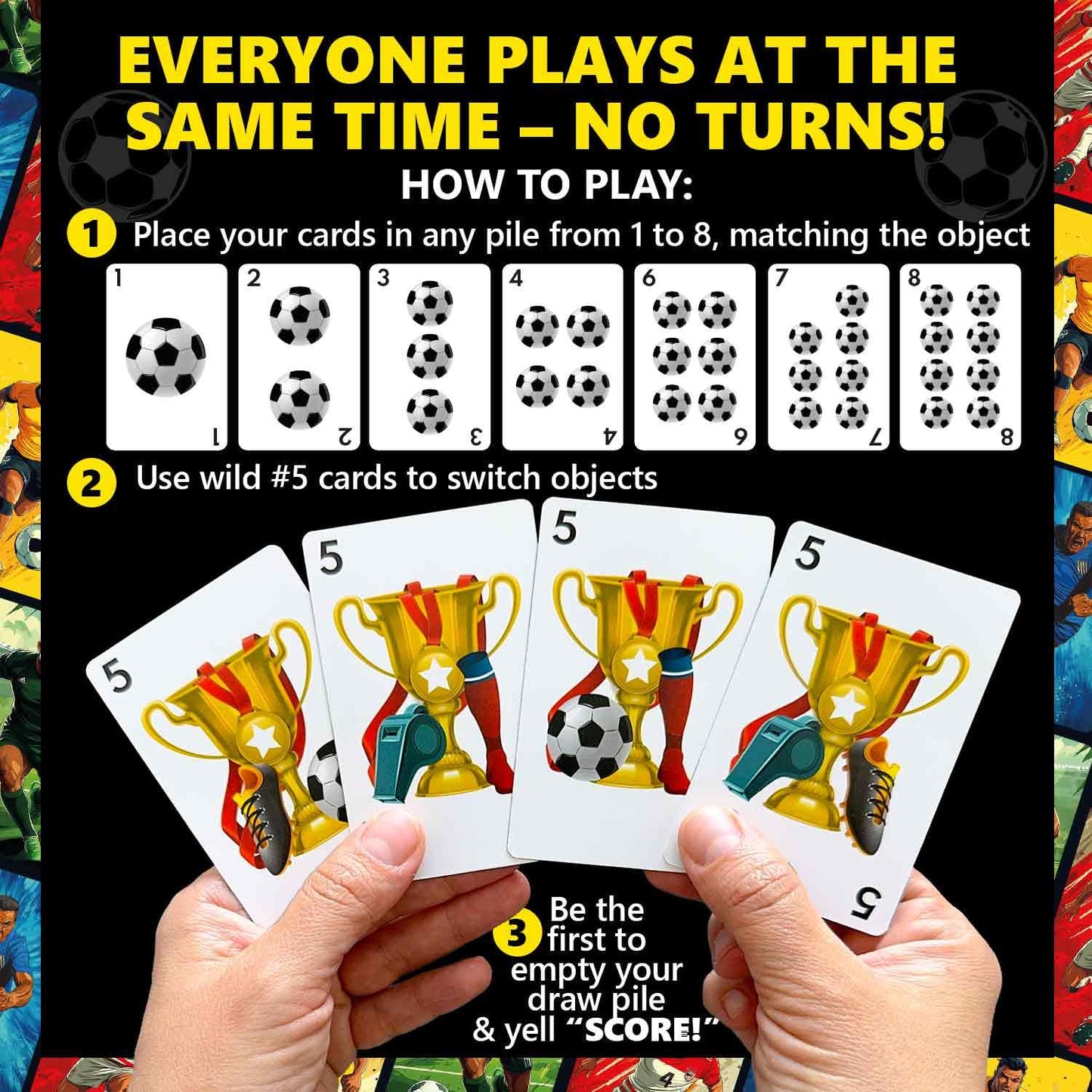 QUOKKA Soccer Fast-Paced Card Game for Kids & Adults - 128 Cards & Easy Rules - Quick & Fun Matching Game - 2-8 Players - Ages 8