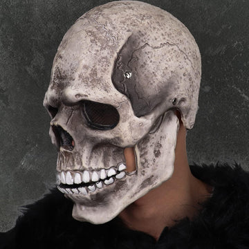 CosTribe Creepy Full Head Skull Mask with Moving Jaw Halloween Scary Latex Helmet for Cosplay Party Props. (White)