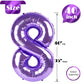 Purple 8 Balloon, Number Balloon 40 Inch, Purple Birthday Decorations, 8 18 28 38 80 Birthday Balloons, 8Th Purple Party Supplie