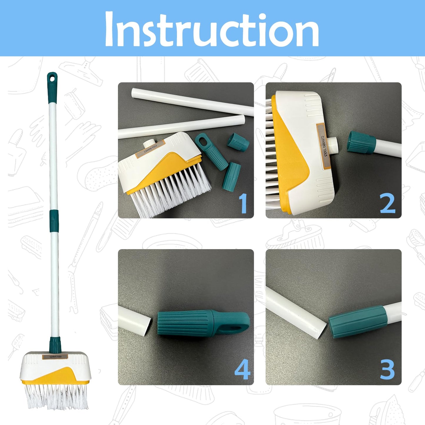 BAYMI Kids Cleaning Set - Vacuum, Broom, Dustpan & Brushes, Green, Model 950Green, Plastic, Ages 3+