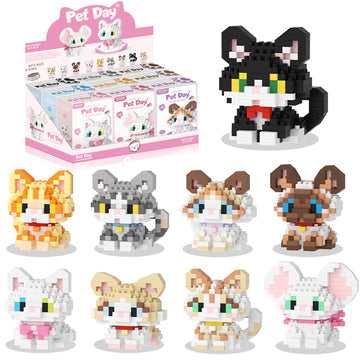 Timchess Mini Cat Building Block Sets, 9 Style Cute Cat Building Blocks Miniature Cat Figurine Toys For Kids Birthday Party Favo