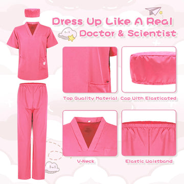 S3XY-FIV5 Kids Nurse Costume Doctor Costume Dentist Costume For Kids Play House Pretend Play Dress Up Party Pink 5-6 yrs 130cm