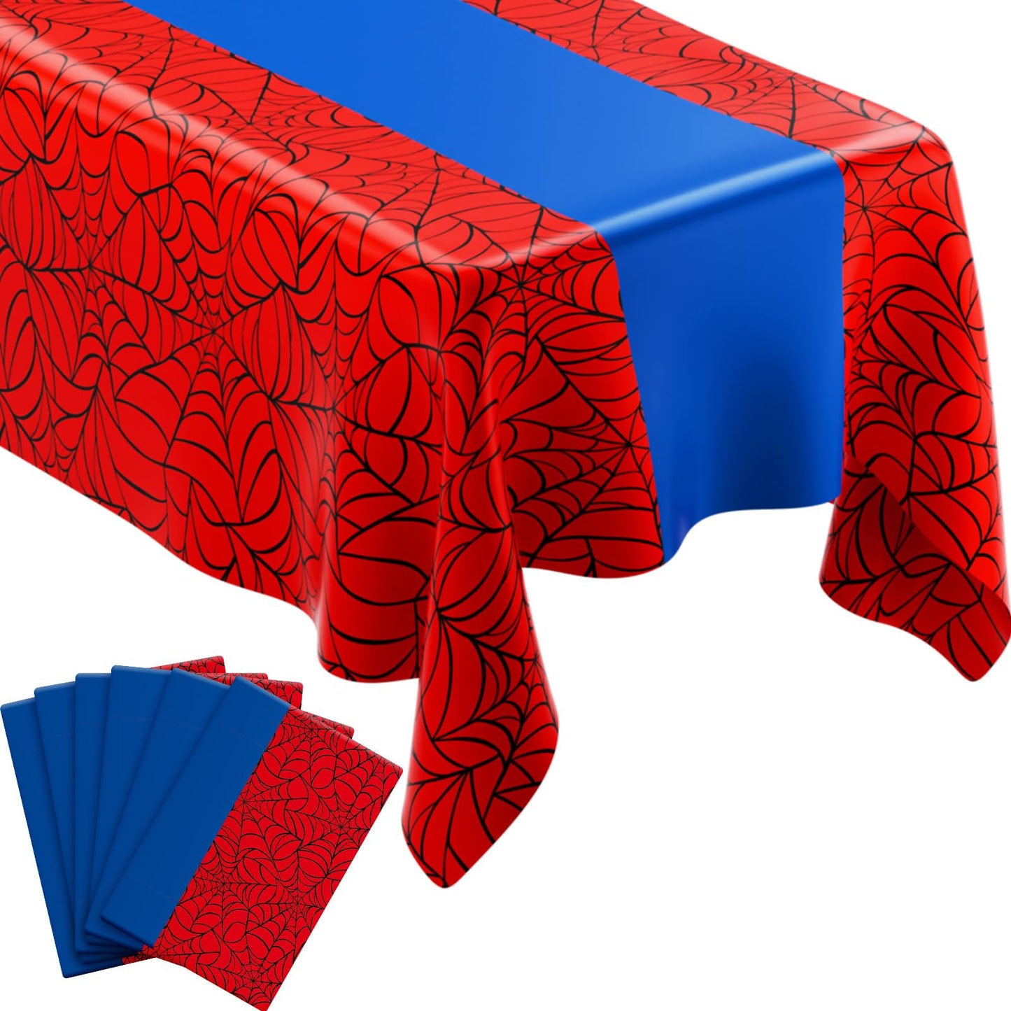Remagr 6 Pcs 54 x 108 inch Spider Birthday Party Tablecloth Plastic Disposable Hero Table Cover Large Red and Blue Plastic Recta