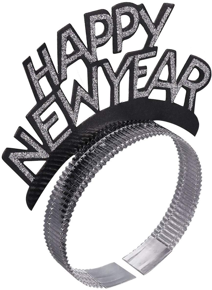 ORZIZRO 12Pcs HAPPY NEW YEAR Tiara Headband, Glitter Hair Clasp Tiaras for 2024 New Year Eve Party Favors Silver Gold Black