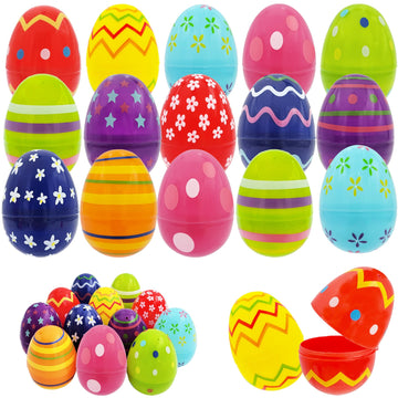 Chochkees Printed Plastic Easter Eggs Fillable With Hinge Colorful, Perfect For Easter Egg Hunt, Surprise Egg, Easter Hunt, 2.3'