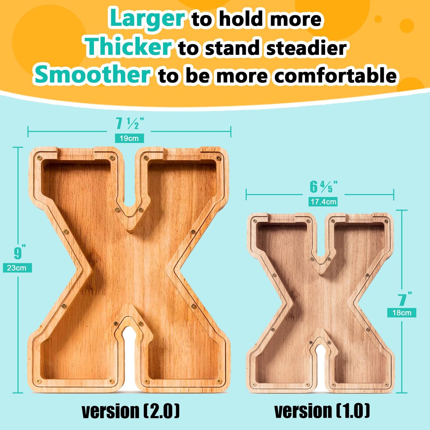 SummiDate Wooden Letter Piggy Bank| Piggy Bank for Boys Girls Toddler| Alphabet X Money Bank| Coin Bank Birthday Gift for Kids|Birthday Gift for Kids (X)