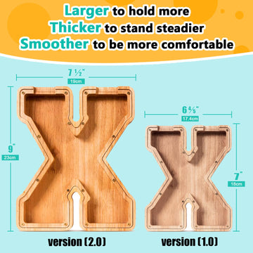 SummiDate Wooden Letter Piggy Bank| Piggy Bank for Boys Girls Toddler| Alphabet X Money Bank| Coin Bank Birthday Gift for Kids|Birthday Gift for Kids (X)