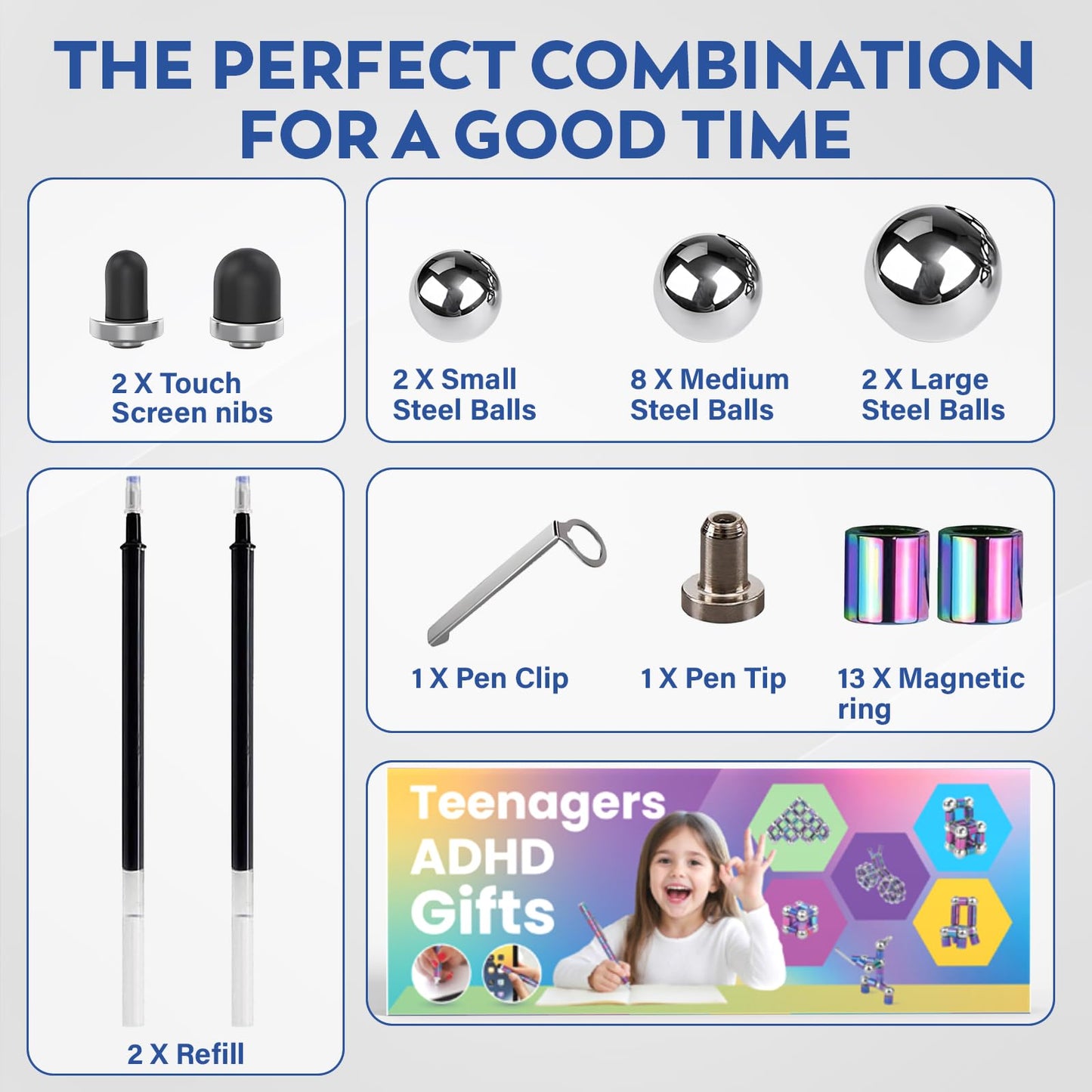 Magnetic Fidget Pen - Multifunctional Writing Tool & Spinner Magnet Toy,13 Magnetic Colorful Rings Figette Figit Pens Ideal Offi