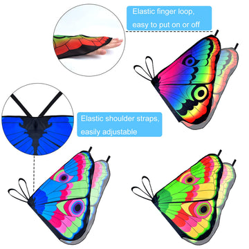 9 Pieces Kids Butterfly Costume Fairy Butterfly Wings Masquerade Masks Halloween Girls Dress Up Pretend Play (Rainbow Series)