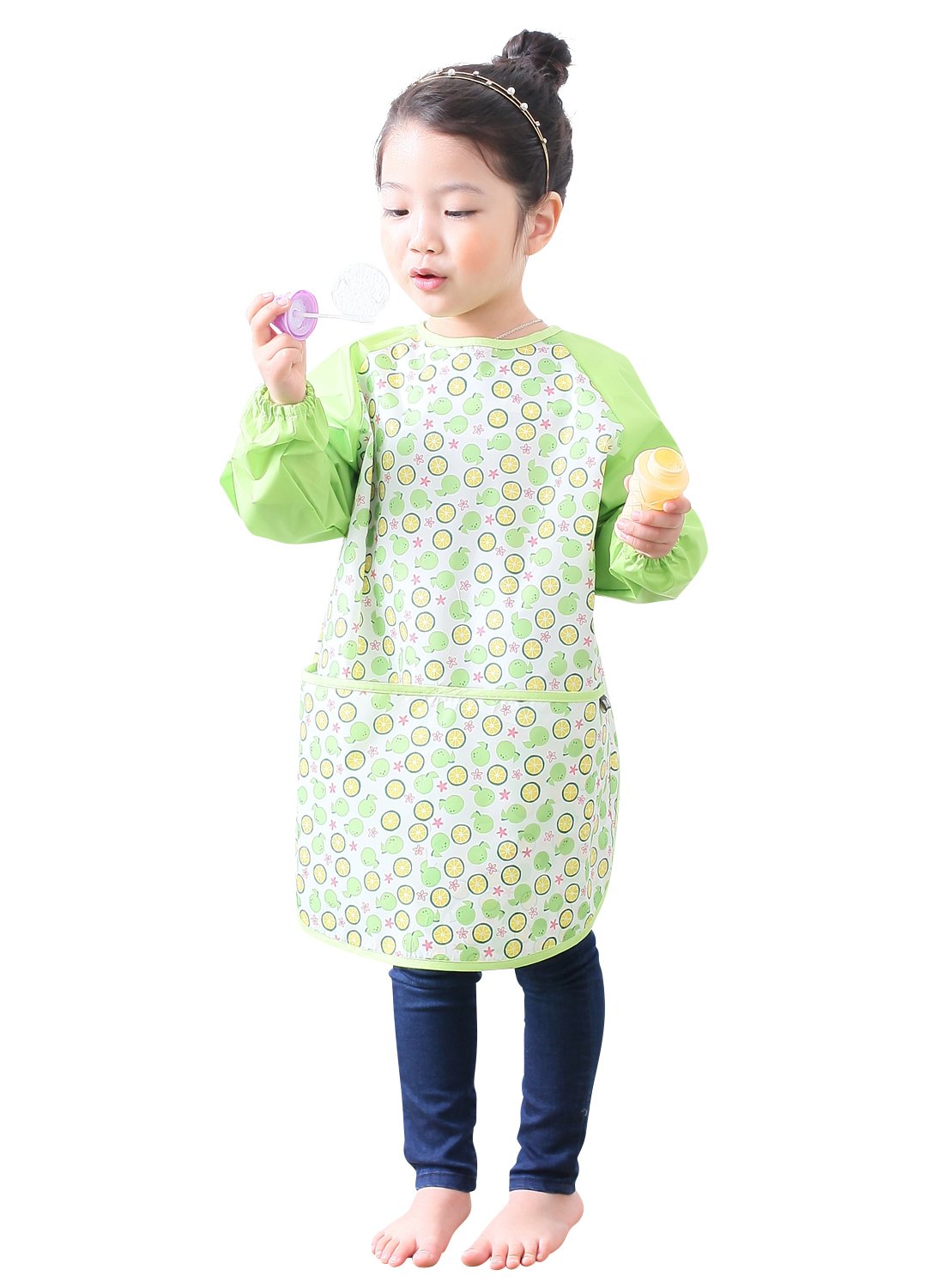 Plie Waterproof Kids Art Smocks 37 Colors (Age 1-10, S-XXL size), Green Orange (08-XXL)