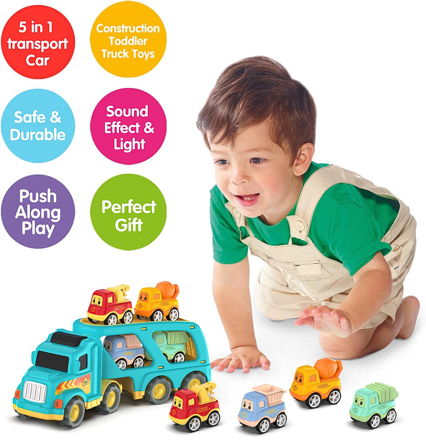 Moritakk Construction Toddler Truck Toys for Boys Girls Age 3 4 5 6 7 Years Old,5 in 1 Carrier Transport City Vehicles Toys,Car