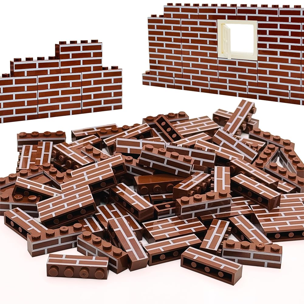 MIUTRUE 100Pcs Classic Wall Building Bricks 1x4 Masonry Profile Bricks Blocks Parts and Pieces Compatible with Major Brands Construction Toys for Kids 6yrs+ (100Pcs Brown)