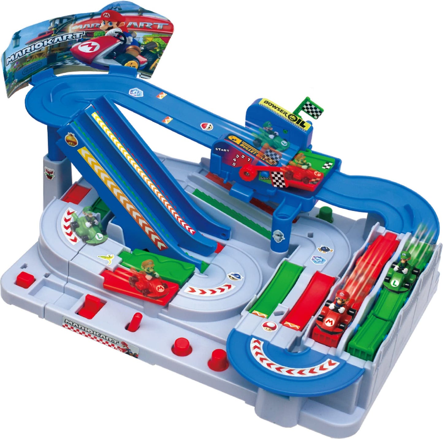 EPOCH Games Mario Kart Racing Deluxe - Obstacle Course with Mario & Luigi Figures, Ages 5+, Multi, Model 7390, Plastic