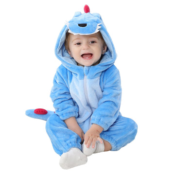 Tonwhar Unisex Baby Animal Halloween Costume Kid'S And Toddler'S Autumn Winter Outfits Jumpsuit(1-3 Months,Blue Dino)