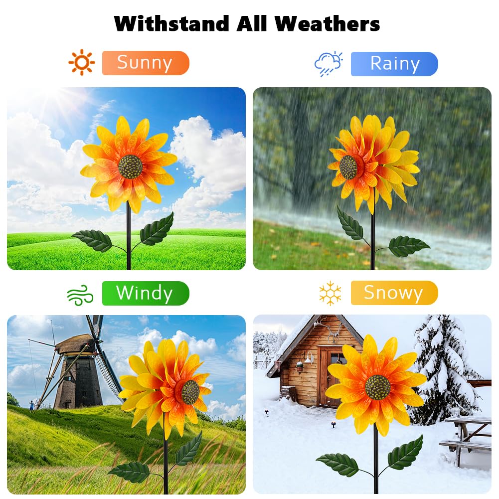 Viveta Sunflower Outdoor Wind Spinner, 4 Layers Metal Wind Spinners, Decorative Pinwheels For Yard Patio Lawn Garden