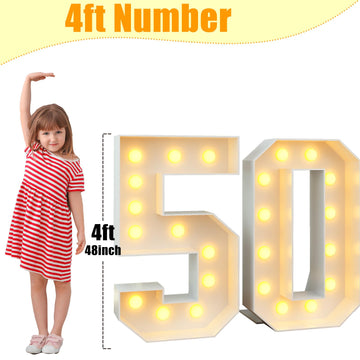 4Ft Light Up Numbers 50 Mosaic Numbers Marquee Frame With Slots For 50Th Birthday Party Large Cardboard With Light Bulbs Pre-Cut Kit Giant Cut-Out Thick Foam Board Sign Diy Decorations Anniversary