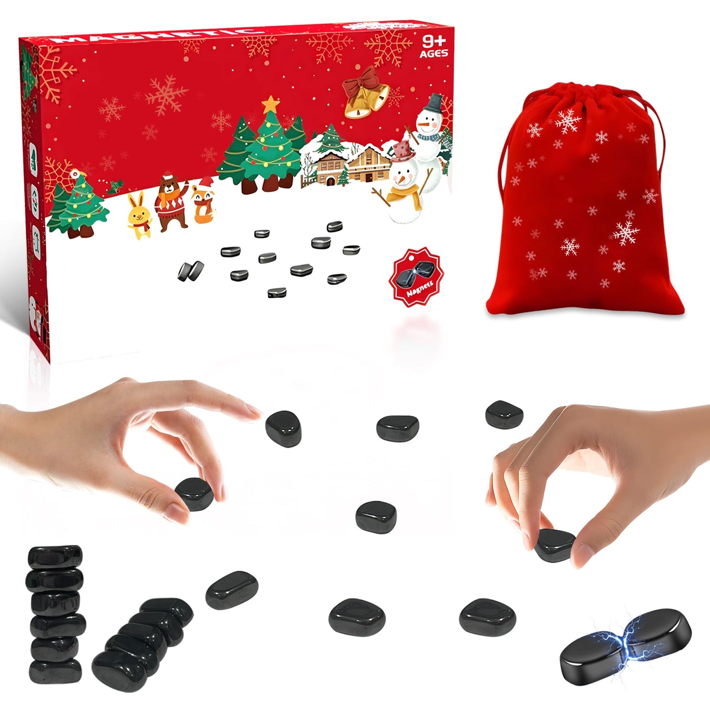 20 Pcs Christmas Magnetic Chess Game, Magnetic Chess Game With Stones Magnet Game With String Magnetic Board Games Puzzle Strate