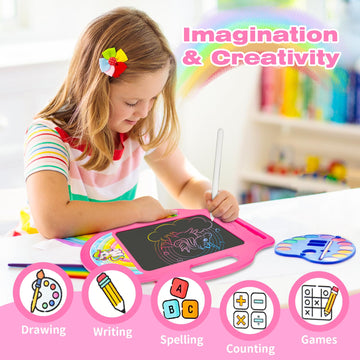 8.5 Inch Magic LCD Writing Tablet for Kids 2-7 - Unicorn Rainbow Learning Doodle Board with Handle, Resusable Mess-Free Drawing