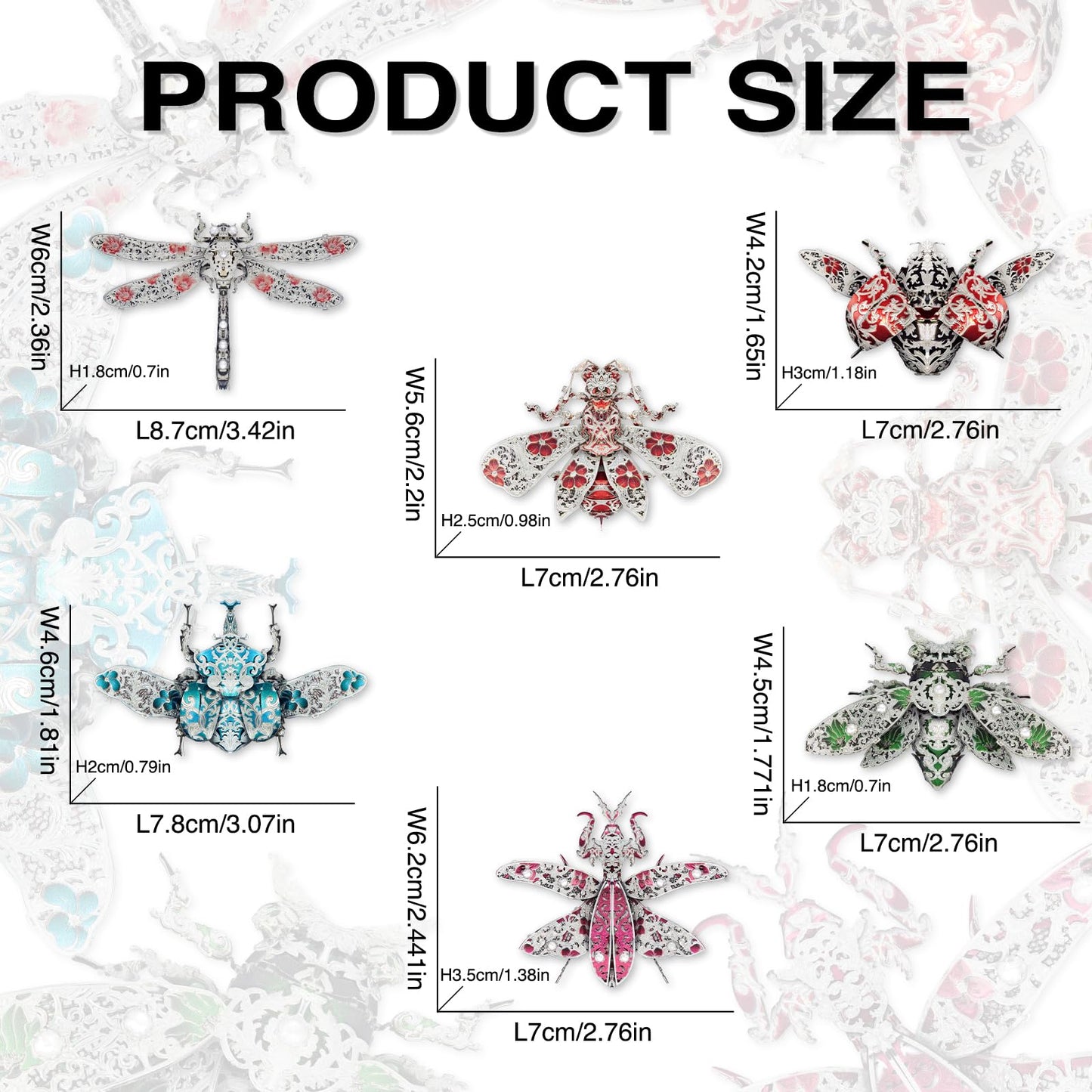 Piececool 3D Puzzles For Adults, 6Pcs/Lots Insect Themed Brooches Metal Models Building Kits, Interesting Assembling Crafts Set With Tools For Beginners, Great Gifts