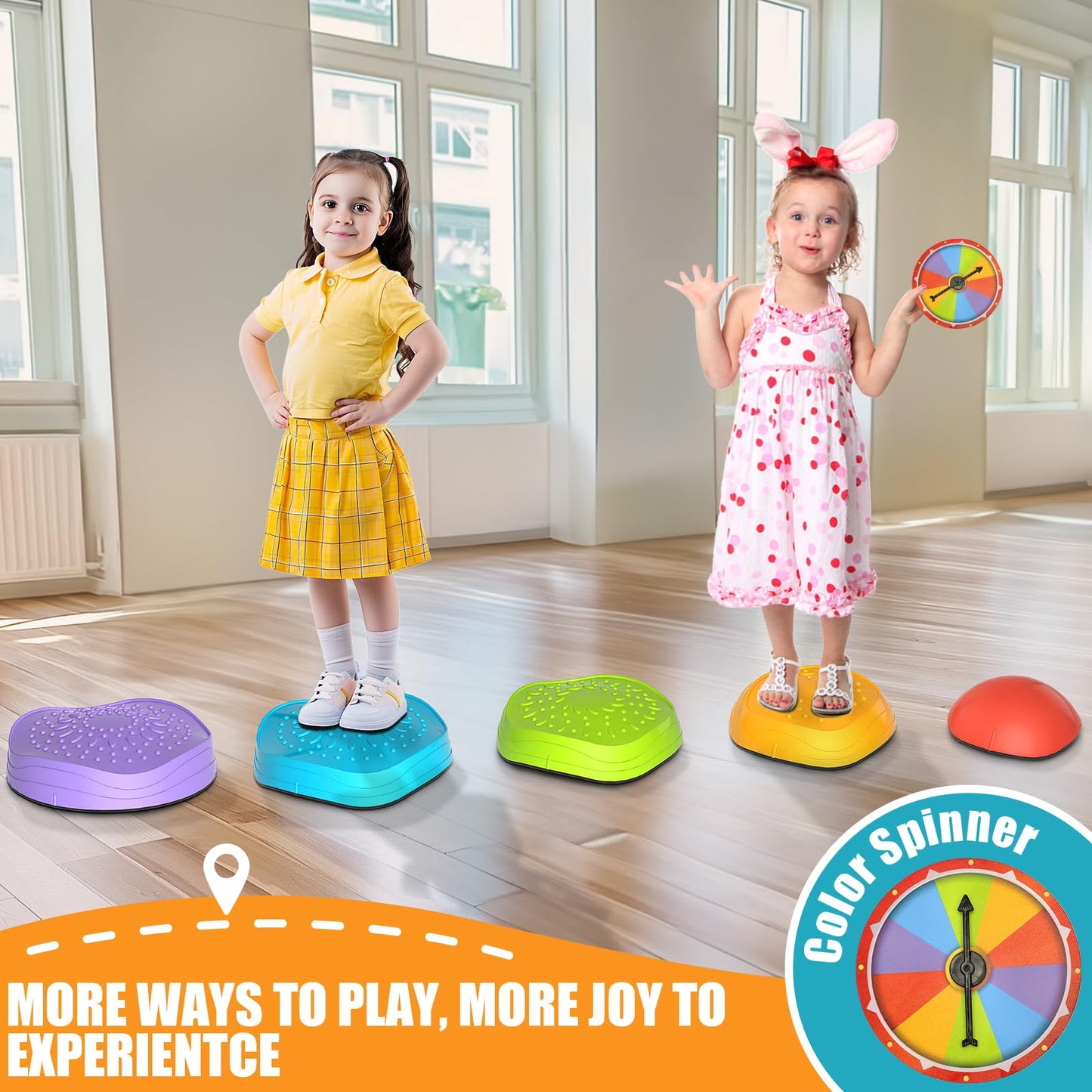 Cl Fun Balance Stepping Stones For Kids, Non-Slip Sensory Stepping Stones With Storage Bag And Color Spinner To Enhance Balance,