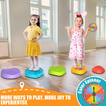 Cl Fun Balance Stepping Stones For Kids, Non-Slip Sensory Stepping Stones With Storage Bag And Color Spinner To Enhance Balance,