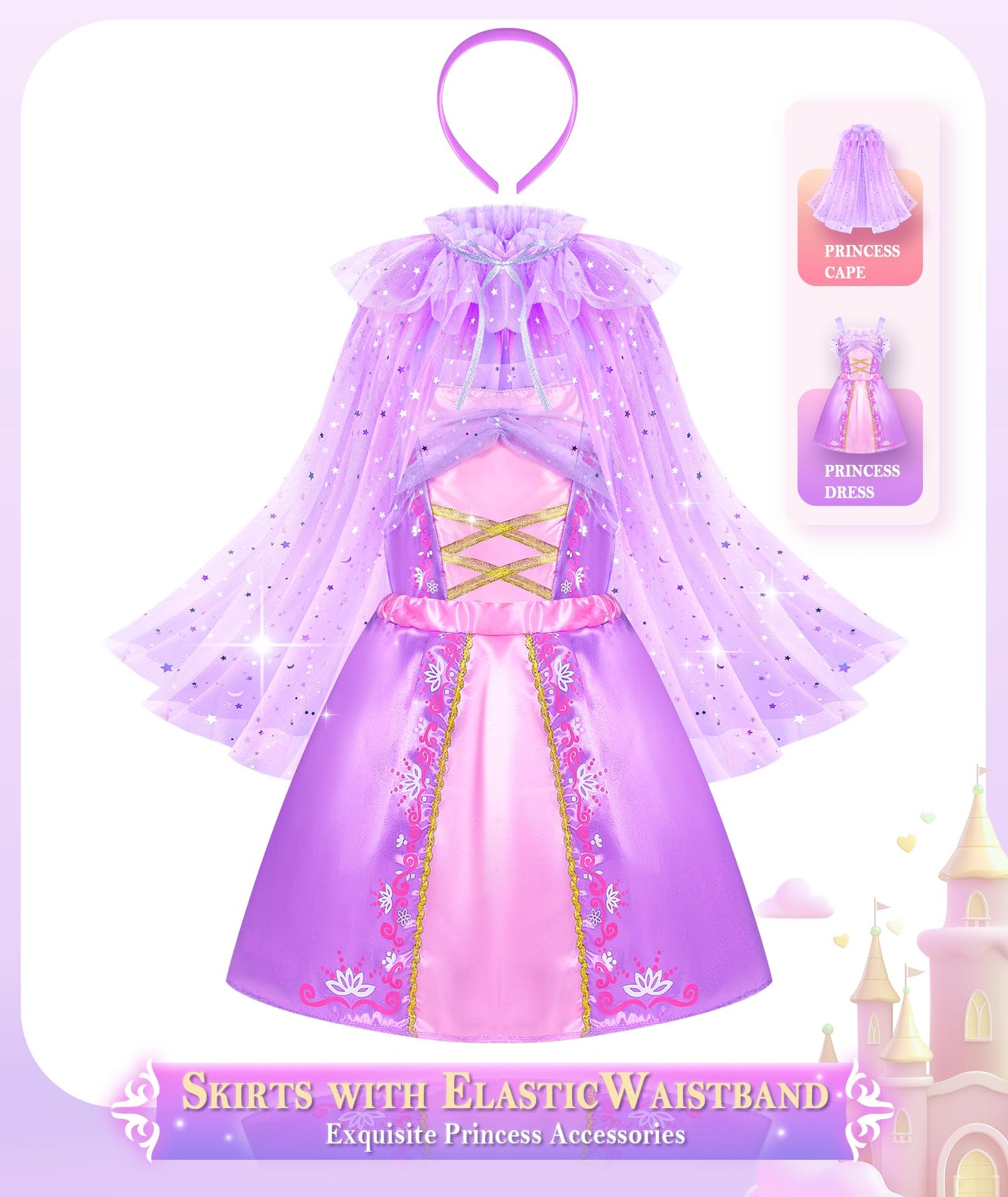 Jeowoqao Princess Dresses For Girls, Princess Dress Up Clothes Little Girls Princess Costumes With Capes Toys Christmas Birthday Gift For Toddler Girl Age 3 4 5 6