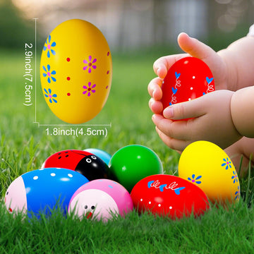 sucenance Easter Basket Stuffers, Set of 6 Prefilled Easter Eggs, Wooden Percussion Musical Shaker Egg Fillers Montessori Toy Es