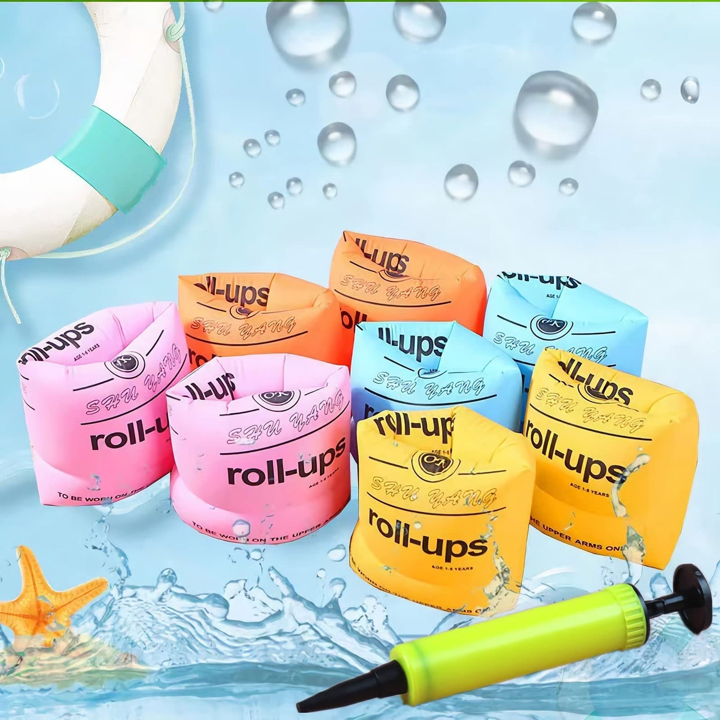 JWCBDY Kids mature-themed Swimming Arm Float Rings (8Pack) with Inflatable Pump  Children PVC Arm Floaties Inflatable Swim Arm Bands Floater Sleeves Swimming Rings