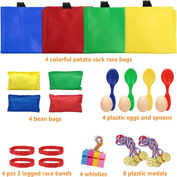 32 Pcs Outdoor Games Potato Sack Race Bags For Kids Adults, Bean Bag Toss Game, 3 Legged Race Bands, Egg Spoon Relay Race Game, Carnival Outside Yard Lawn Games For Easter Christmas Birthday Party
