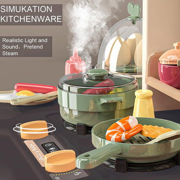 Play Kitchen - Kitchen Playset Pretend Food - Toy Accessories Set w/Real Sounds & Light, Play Sink, Cooking Stove with Steam, 65