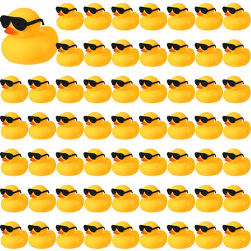 Chivao 60 Pcs Mini Rubber Duck In Bulk With 60 Sunglasses, Small Yellow Rubber Duck Gifts Bath Float Bathtub Toys Tiny Ducks For Holiday Cruise Baby Shower Decoration Birthday Party Favors Supplies