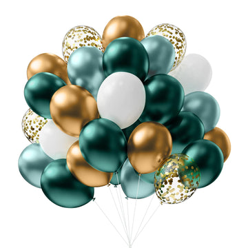 Ymsz Green Gold Balloons, 50Pcs 12 Inch Metallic Green Gold Confetti Balloon With 10Pcs Palm Leaves For Baby Shower, Tropical, B