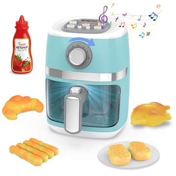 Toy Air Fryer for Kids Kitchen Playset, Chef Pretend Play kitchen Accessories with Color Changing Play Food, Cooking Game with F