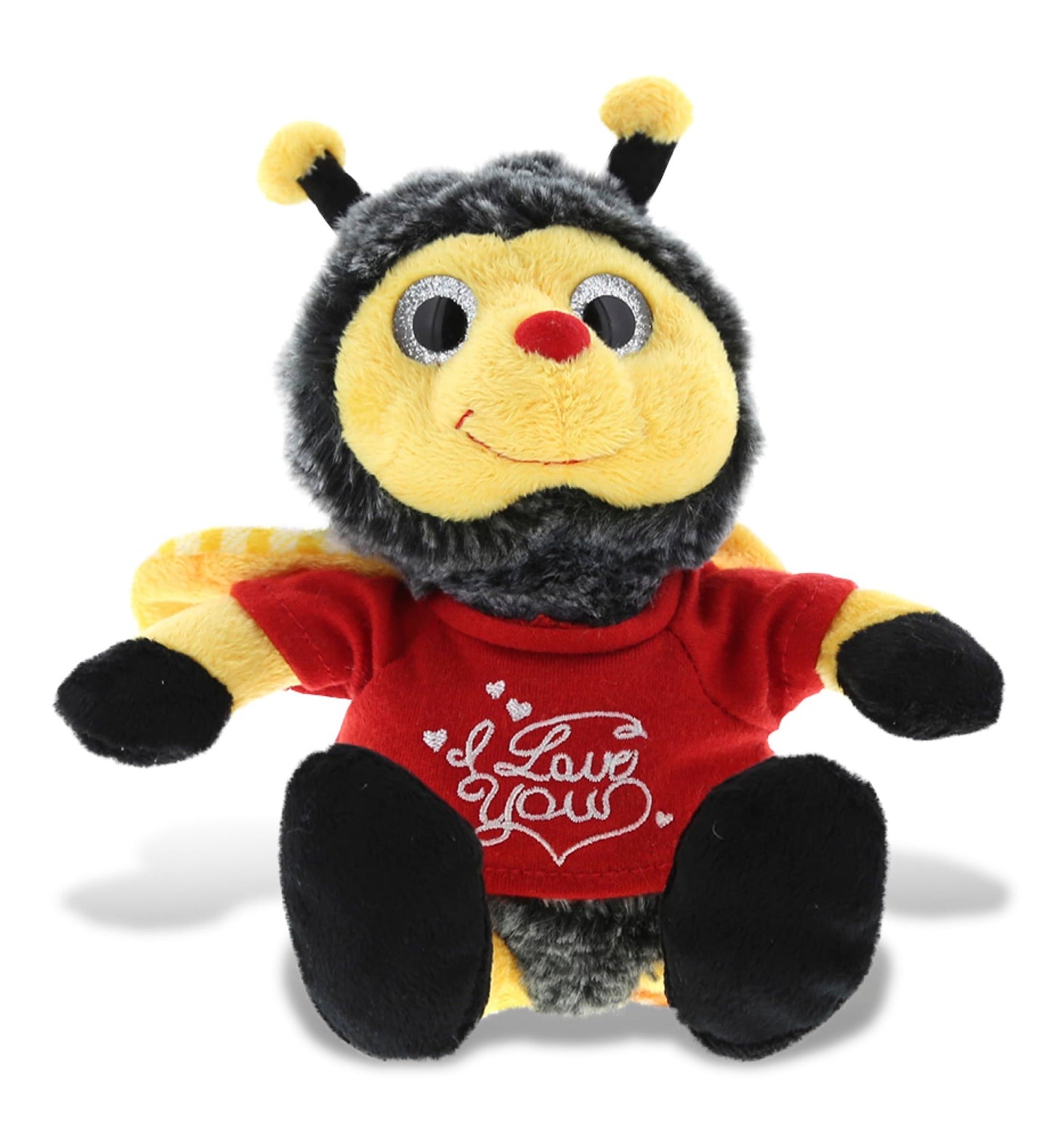 Dollibu I Love You Valentine Plush Sitting Honeybee - Cute Stuffed Animal With Red Shirt And Name Personalization Gift For Valentines Day, Birthday, Anniversary - 6.5 Inches