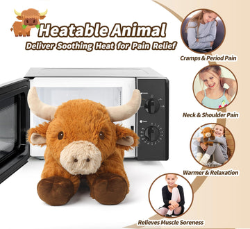 Cuckool Warmable Bull Cow Stuffed Animals, Microwavable Stuffed Animals Heating Pad For Cramps, Pain Stress Relief, Heatable Coo