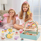 Wooden Tea Party Set for Little Girls, Tea Set Toddler Girl Toys, Pretend Play Tea Sets for Toddlers 3-5, Wooden Toys with Cupca