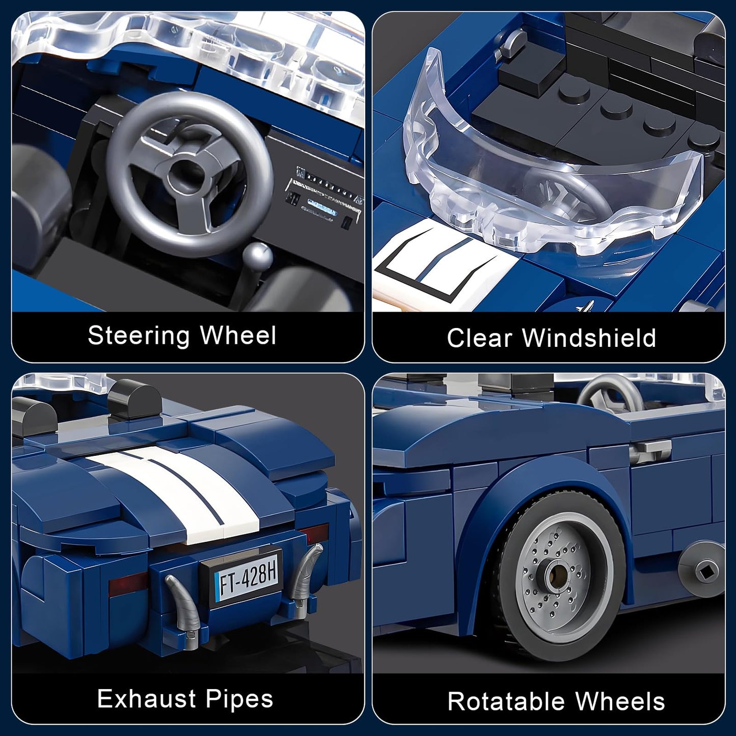 HIGH GODO Sports Car Building Set for Adults, Classic Racing Car Collectible Decor Model Kit with Display Box, Cool Vehicles Gif