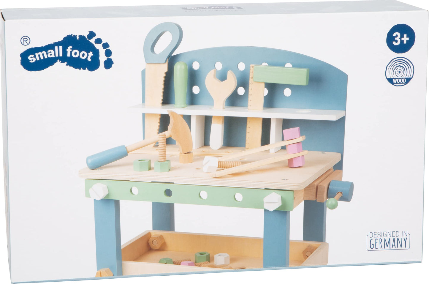 Compact Wooden Workbench by Small Foot -Tool Bench Set in Nordic Theme - 21+ Piece Playset Includes Hammer, Saw, Screwdriver, Na