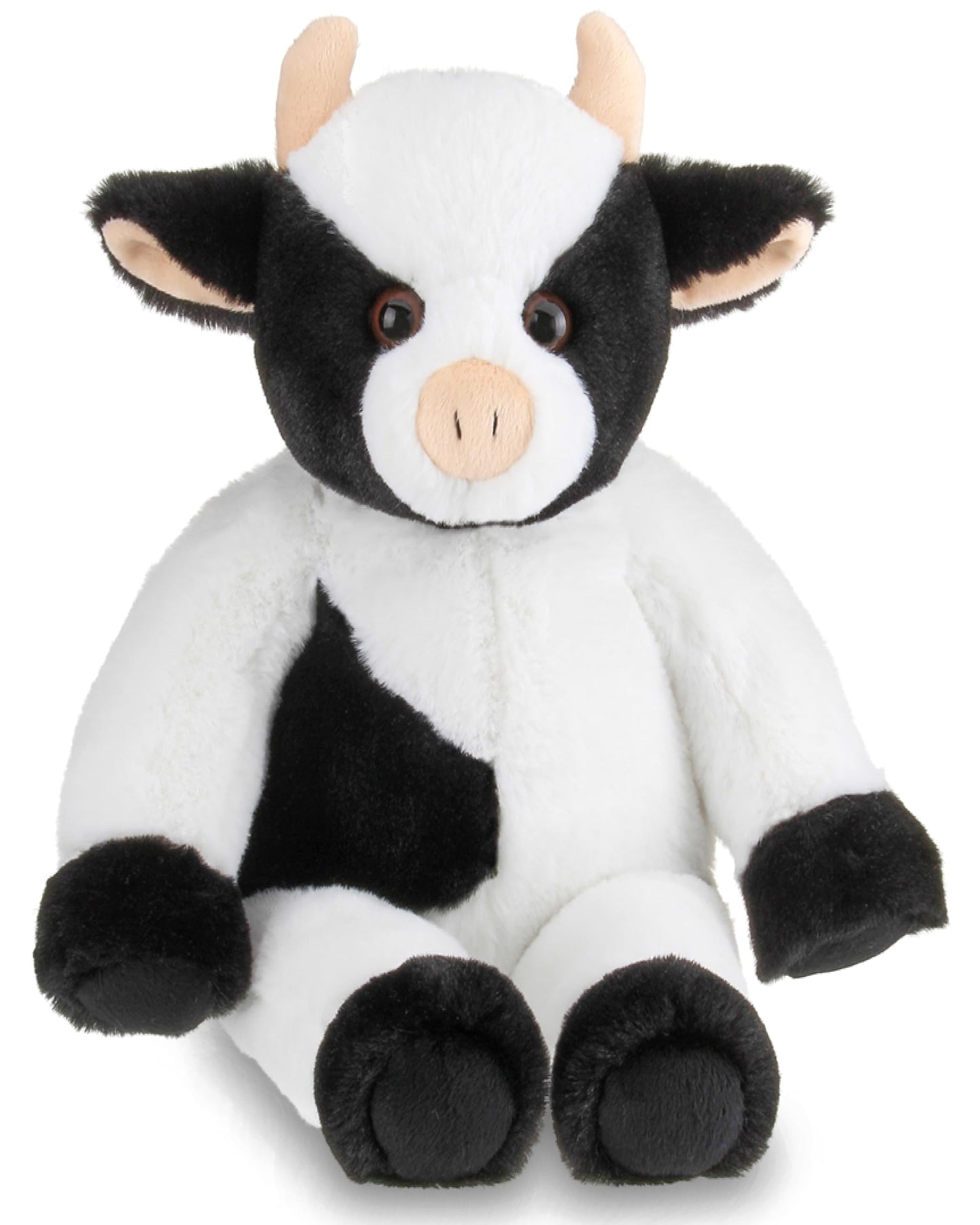 Bearington Cowlin The Cow Plush Toy: 15” Tall Friendly Stuffed Farm Animal, Black And White With Velour Faux-Fur And Soft Horns; Surface Washable; Great Gift For Boys, Girls, Animal Lovers Of All Ages