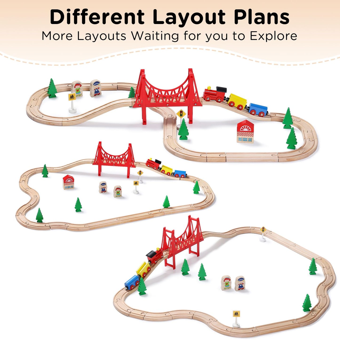 Sainsmart Jr. Wooden Train Set - Interactive Police Playset For Kids | Building Toy With Train, Figures & Accessories | Compatible With Brio, Thomas, Melissa And Doug | Educational Stem Gift (Village)