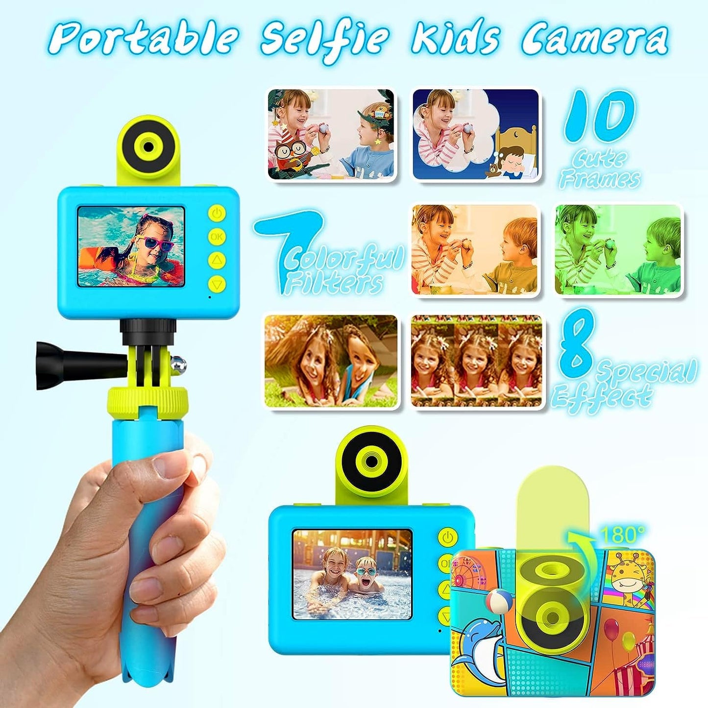 Kids Digital Camera,Kids Underwater Camera,20Mp 1080P Waterproof Kids Selfie Camera With 32G Sd Card,Children Action Sports Came