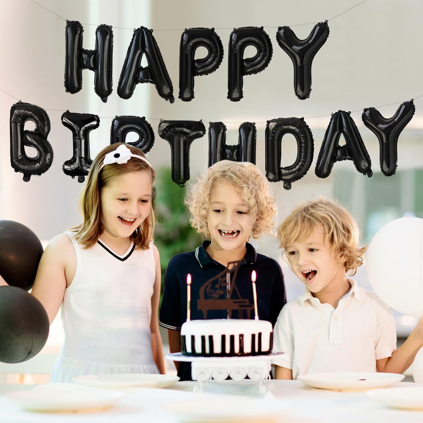 Yungsun Black Happy Birthday Balloons Banner, 16 Inch Reusable 3D Letter Aluminum Foil Inflatable Letter Balloon Sign For Party