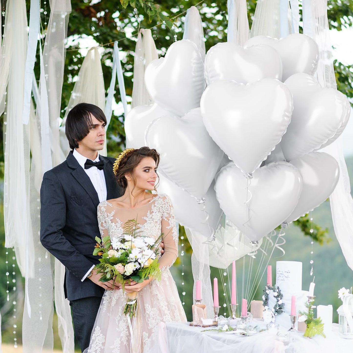 White Heart Foil Balloons, 18 Inch White Heart Shape Foil Balloons, 12Pcs Large White Helium Heart Balloons Party Decorations Fo