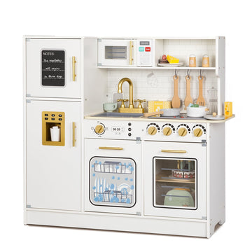 OOOK Wooden Kids Kitchen Playset, Simulated Kids Play Kitchen with Lights and Sounds, Nice Role Play Toy Kitchen with Plenty of 
