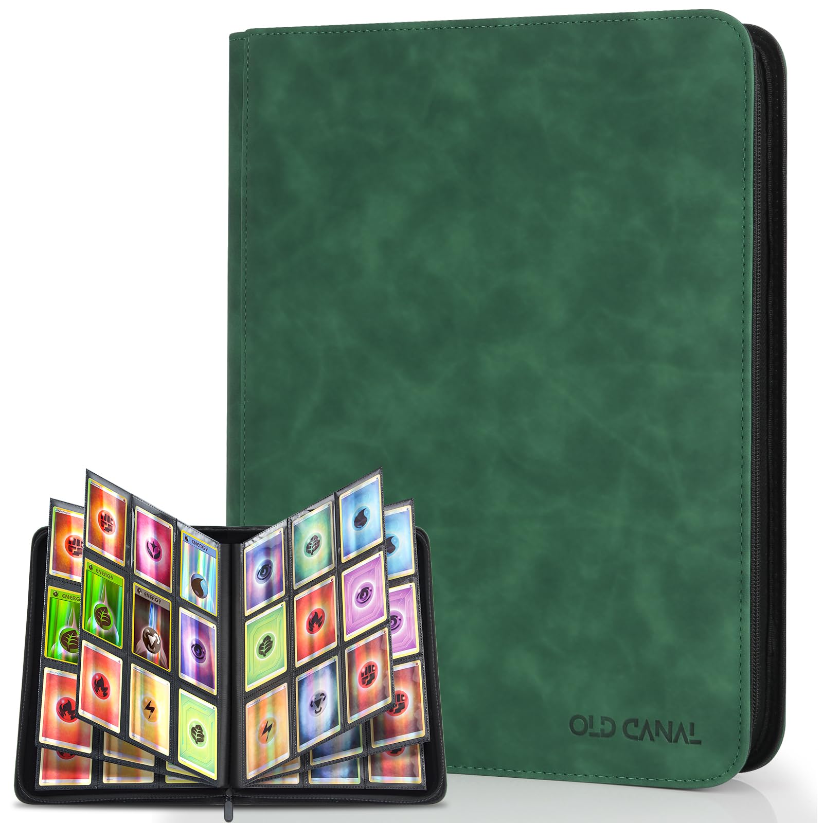 Old Canal Trading Card Binder  9 Pocket Card Album Folder Hold Up to 540 Cards  enhanced and Durable Zipper Binder  Cards Holder Album for MTG  TCG  Baseball Cards  Football Cards (Dark Green)