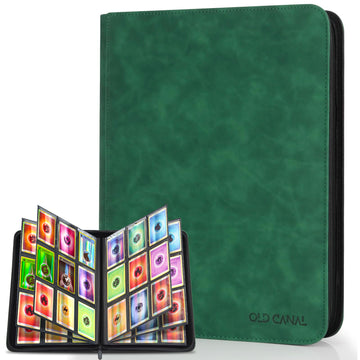 Old Canal Trading Card Binder  9 Pocket Card Album Folder Hold Up to 540 Cards  enhanced and Durable Zipper Binder  Cards Holder Album for MTG  TCG  Baseball Cards  Football Cards (Dark Green)
