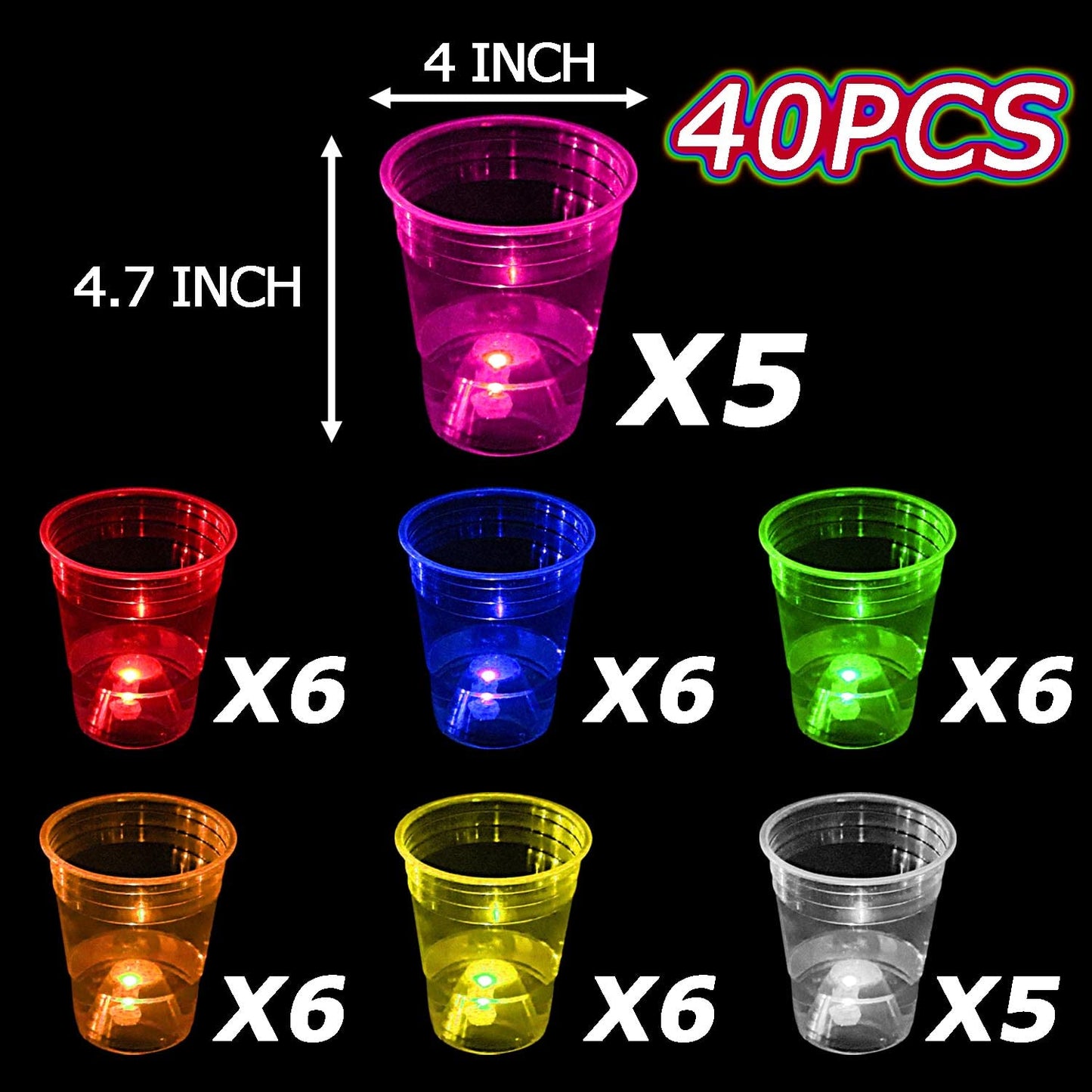 mishunyus 40 Pcs Glow Party Cups,16 oz Plastic Cup Favors for Neon Party Supplies Decoration,Glow In The Dark Cups Neon Party,20